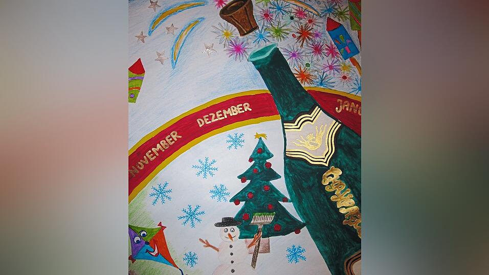 Gelungene Schülerzeichnung zum Thema Silvester. Gelungene Schülerzeichnung zum Thema Silvester.