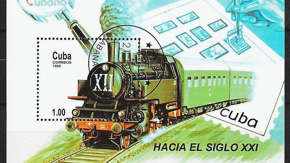 Der ersteigerte Block aus Kuba. Darauf abgebildet ist eine Lokomotive der Baureihe 64, die gleiche Baureihe, zu der die in Hillstett ausgestellte Lok gehört. Der ersteigerte Block aus Kuba. Darauf abgebildet ist eine Lokomotive der Baureihe 64, die gleiche Baureihe, zu der die in Hillstett ausgestellte Lok gehört.