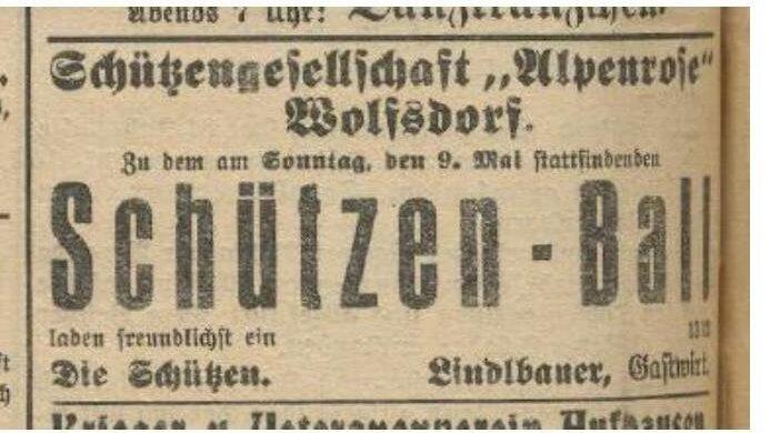 Schon im Landauer Volksblatt von 1926 wird auf den Sch&uuml;tzenball der Sch&uuml;tzengesellschaft Alpenrose verwiesen.