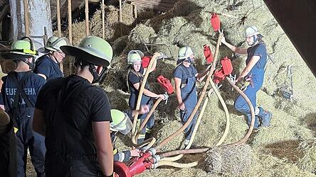 Die Feuerwehr Poxau mit dem Heuwehrger&auml;t.