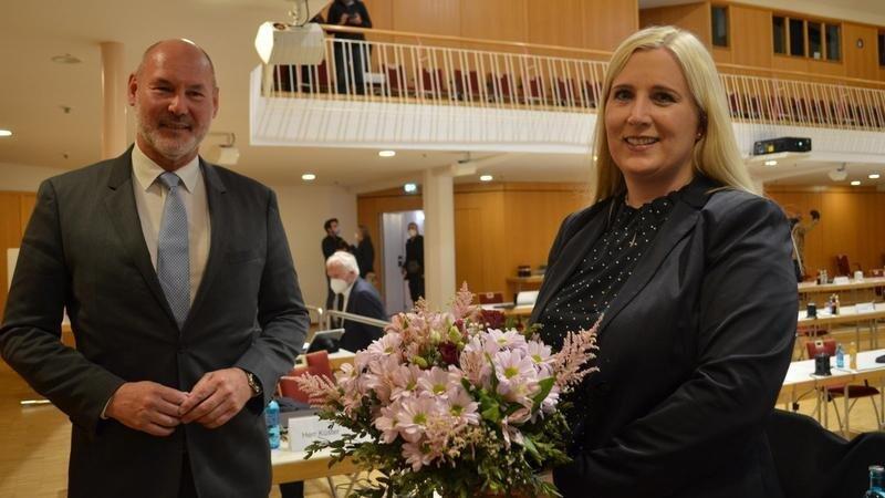 Oberb&uuml;rgermeister Martin Georg Cohn mit seiner Stellvertreterin Josefa Schmid im Jahre 2021, wenige Wochen vor ihrem offiziellen Dienstantritt.