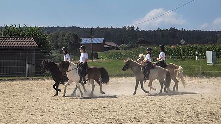 Reitlehrerin Anne Wilhelm, Annalena Brem, Bernadette Breubeck und Paula Wittmann führen mit ihren Isländern aus dem Stall Knöbling eineschöne Quadrille auf.