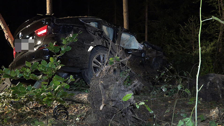 Schrecklicher Unfall in der Nacht auf Mittwoch in einem Waldst&uuml;ck bei Heinsacker (Kreis Regensburg). Die beiden Autowracks wurden von den Einsatzkr&auml;ften im Unterholz gefunden.