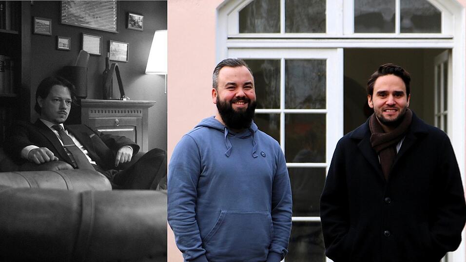 Wer war&rsquo;s? Der Verdacht f&auml;llt in einer Szene auf alle Figuren des Kurzfilms &bdquo;Fratello&ldquo; (Szenebild links) - so, wie in Mafiafilmen &uuml;blich, sagen die Macher Kevin Schie und Riccardo Lando (rechts vor dem Landshuter Sebastianipavillon).