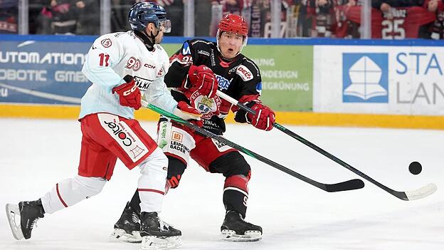 Kampf ist Trumpf: Der EVL und die DEG werden sich in den Pre-Playoffs nichts schenken, wie hier Landshuts Tobi Schwarz (re.) und D&uuml;sseldorfs Luca Tosto in der Hauptrunde.