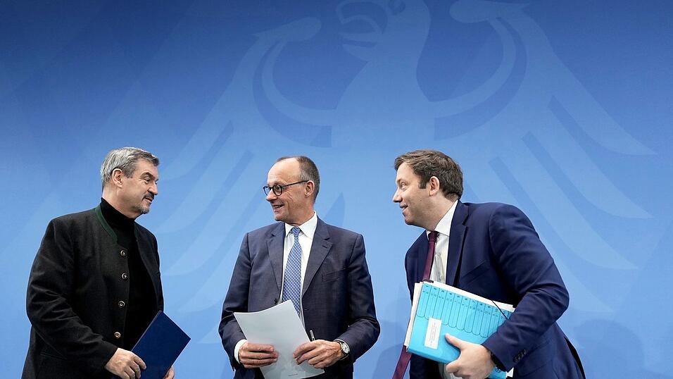 CDU-Chef Merz, SPD-Chef Klingbeil und CSU-Chef S&ouml;der loben am Morgen danach ihre eigenen Beschl&uuml;sse.