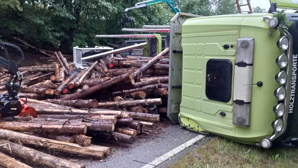 Die Baumst&auml;mme verteilten sich auf der Fahrbahn.