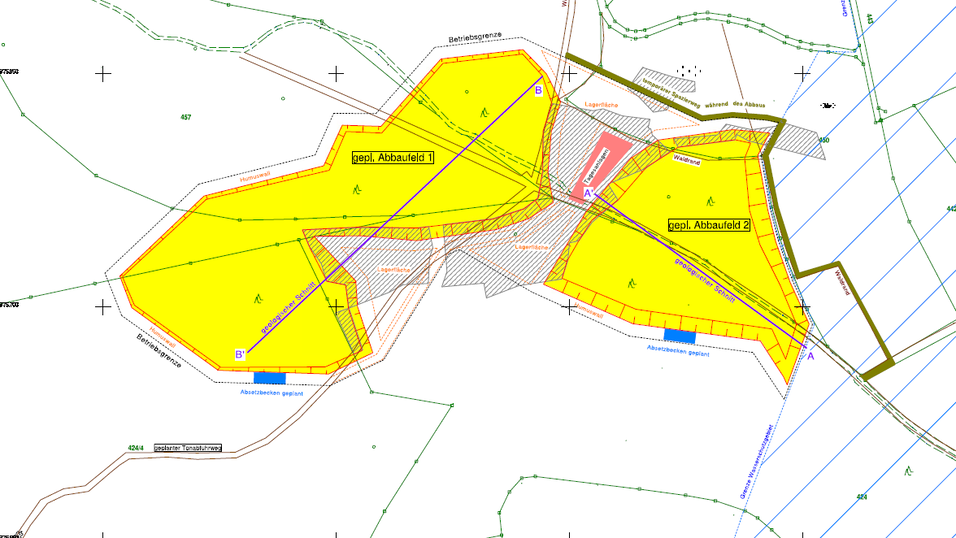 Das geplante Abbaugebiet befindet sich in einem Wald oberhalb der Aster Stra&szlig;e in Viecht-Ost. Der Abbau soll in zwei Abschnitten erfolgen. Die Abgrabungsfl&auml;che der westlichen Teilfl&auml;che Eins betr&auml;gt rund 2,8 Hektar und der zweiten Teilfl&auml;che 1,56 Hektar. Die beanspruchten Fl&auml;chen (inklusive Lagerfl&auml;che und Tagesanlagen) betragen 4,36 beziehungsweise 2,47 Hektar.