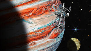 Das Magnetfeld von Jupiter ist das stärkste aller Planeten im Sonnensystem. Wenn sein Mond Io durch dieses Feld wandert, entstehen elektrische Ströme. Ein komplexer Radiosender im All, natürlich ganz ohne Sendemast. Das Magnetfeld von Jupiter ist das stärkste aller Planeten im Sonnensystem. Wenn sein Mond Io durch dieses Feld wandert, entstehen elektrische Ströme. Ein komplexer Radiosender im All, natürlich ganz ohne Sendemast.
