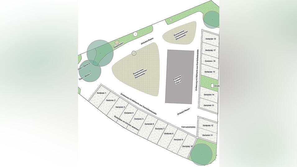 Die Skizze zeigt den Entwurf zur Neugestaltung des freien Platzes im Unteren Dorf. Die Skizze zeigt den Entwurf zur Neugestaltung des freien Platzes im Unteren Dorf.