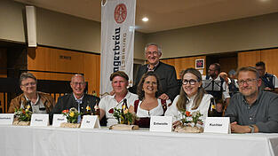 Aufsichtsratsvorsitzender Klaus Kerscher (stehend) mit (von links) Josef Samhuber, Hans Royes, Alexander Haupt, Veronika Ritt, Sibylle Entwistle und Robert Kuchler.