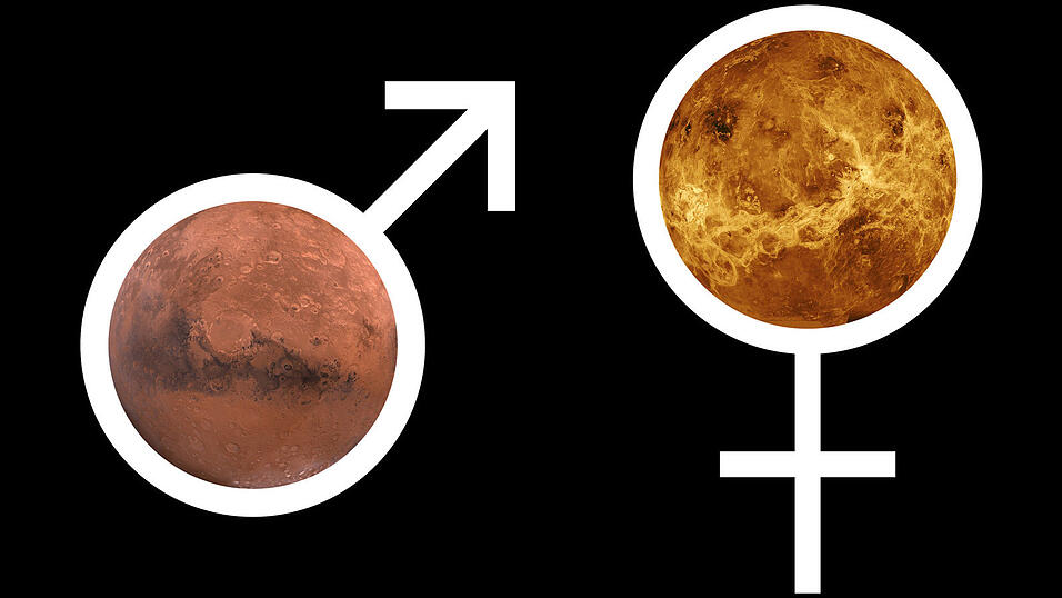 Die Planeten der Frauen und M&auml;nner: Venus (rechts) und Mars. Ob mehr dahinter steckt, ist fraglich.