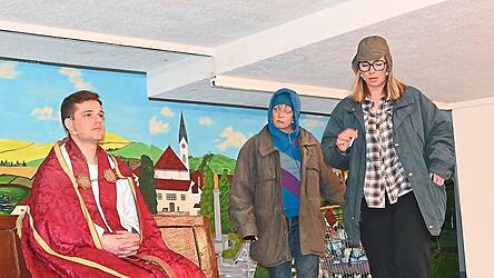 Einer von elf gespielten Witzen: der Priester und die Landstreicher.