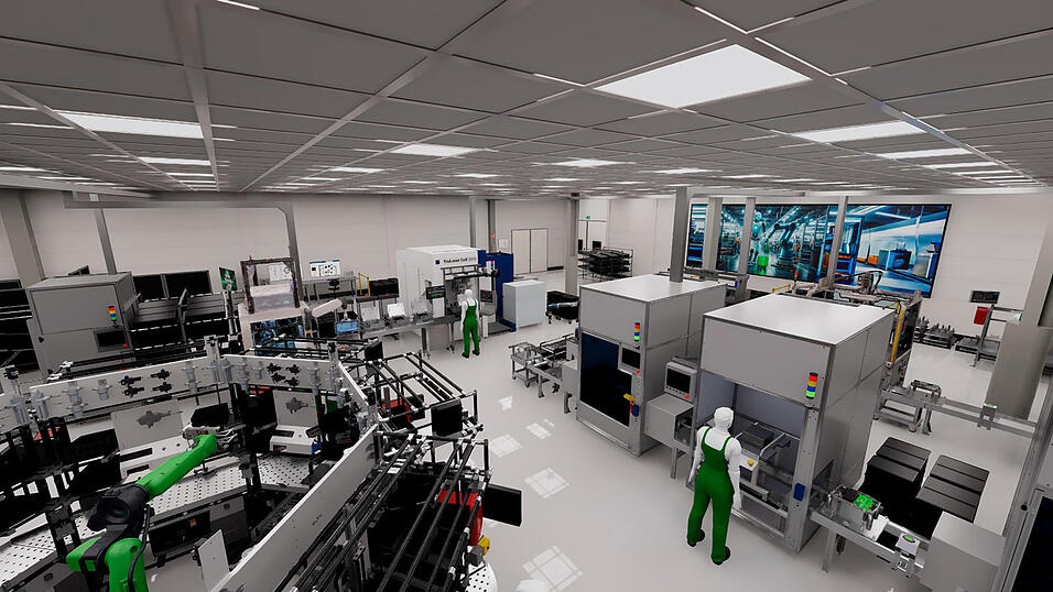 Der digitale Zwilling einer Fertigungslinie von Schaeffler im Omniverse von Nvidia. Der digitale Zwilling einer Fertigungslinie von Schaeffler im Omniverse von Nvidia.