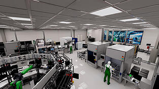 Der digitale Zwilling einer Fertigungslinie von Schaeffler im Omniverse von Nvidia.