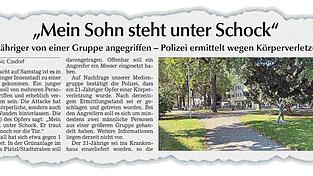 In der Ausgabe am Dienstag berichtete unsere Mediengruppe über die Attacke auf den 21-Jährigen. In der Ausgabe am Dienstag berichtete unsere Mediengruppe über die Attacke auf den 21-Jährigen.