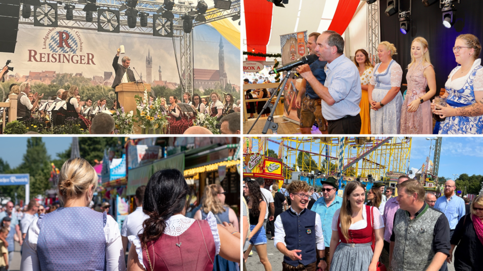 Die Politiker auf dem Gäubodenvolksfest. Von oben links: Markus Söder (CSU), Hubert Aiwanger (FW), Katharina Schulze (Die Grünen) und Ronja Endres (SPD) Die Politiker auf dem Gäubodenvolksfest. Von oben links: Markus Söder (CSU), Hubert Aiwanger (FW), Katharina Schulze (Die Grünen) und Ronja Endres (SPD)