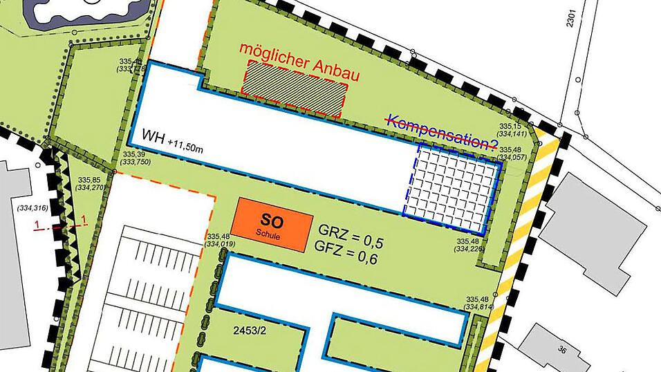Auf dem rot markierten Areal am Geltolfinger Rennweg soll der Speisesaal gebaut werden. Auf dem rot markierten Areal am Geltolfinger Rennweg soll der Speisesaal gebaut werden.