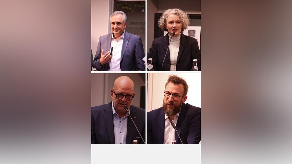 Der neue SPD-OB Thomas Burger (oben links), Helene Sigloch (Gr&uuml;ne, oben rechts), Thomas Thurow (Br&uuml;cke, unten links) und Benedikt Suttner (&Ouml;DP) k&ouml;nnten k&uuml;nftig das Fundament einer neuen Rathauskoalition bilden. Mindestens eine weitere Partei w&auml;re daf&uuml;r aber notwendig.