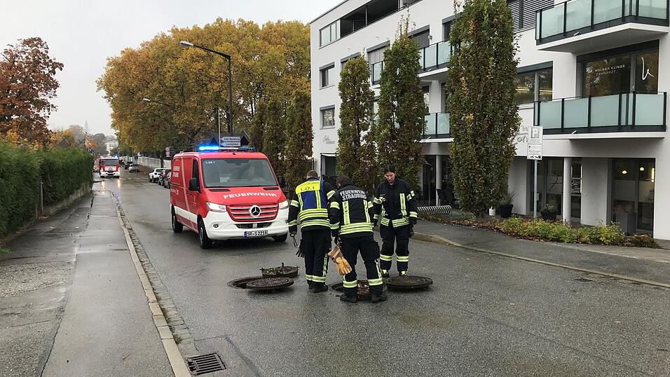 Mit drei Fahrzeugen suchten die Helfer der Freiwilligen Feuerwehr in der Friedhofstraße nach der Herkunft der Flüssigkeit. Mit drei Fahrzeugen suchten die Helfer der Freiwilligen Feuerwehr in der Friedhofstraße nach der Herkunft der Flüssigkeit.