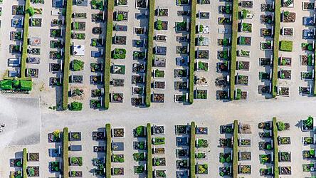 Der Altdorfer Friedhof von oben. Immer mehr herk&ouml;mmliche Gr&auml;ber werden aufgel&ouml;st.