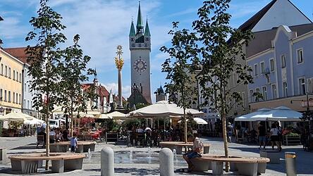 Der Theresienplatz in Straubing. Dort wurden unter anderem vier neue B&auml;ume gepflanzt, dazu kommt ein Wasserspiel.