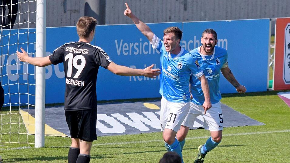Erlösender Treffer: Richard Neudecker (m.) schießt die 'Löwen' zuhause gegen Verl zum Sieg. Sehr zur Freude von Kapitän Sascha Mölders (r.). Erlösender Treffer: Richard Neudecker (m.) schießt die 'Löwen' zuhause gegen Verl zum Sieg. Sehr zur Freude von Kapitän Sascha Mölders (r.).