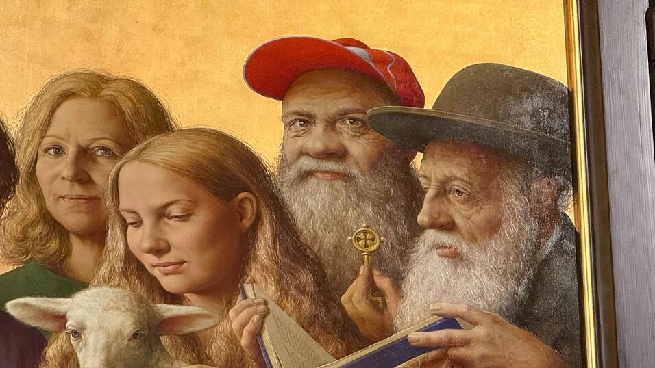 Mit roter Basketballmütze und etwas versteckt: Der Ausschnitt zeigt den deutschen Obdachlosen Burkhard Scheffler als Petrus. Mit roter Basketballmütze und etwas versteckt: Der Ausschnitt zeigt den deutschen Obdachlosen Burkhard Scheffler als Petrus.