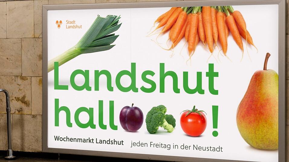 Die Stadt will ihre G&auml;ste k&uuml;nftig mit 'Landshut hallooo!' begr&uuml;&szlig;en. Wie dies aussehen k&ouml;nnte, zeigte die Verwaltung im Finanz- und Wirtschaftsausschuss. Die drei Os k&ouml;nnen je nach Thema ersetzt werden: beim Wochenmarkt etwa mit Obst- und Gem&uuml;sesorten.