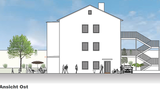 Die Stahlrohrtreppe, als zweiter Fluchtweg, w&uuml;rde auf der Nordseite die Parkpl&auml;tze massiv beeintr&auml;chtigen.