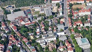 Das Brauerei-Areal (auf dem Foto links oben) liegt im Inneren Westen, ganz nah am Stadtpark.
