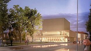 So sahen die Architekten von Bächlemeid die Zukunft des Landshuter Stadttheaters - mit Sanierung des bestehenden Gebäudes und einem repräsentativen Neubau.