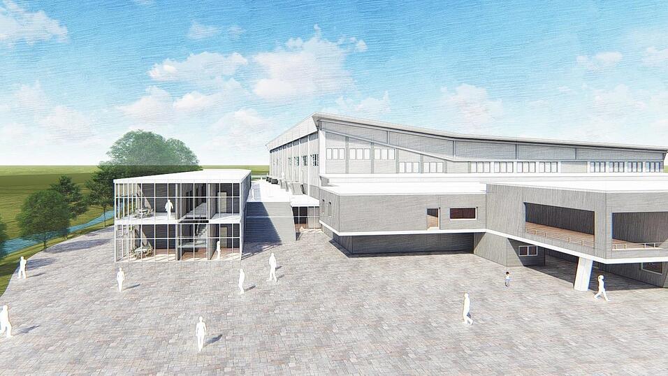 Der Anbau ist mit einer Verbindung zum Eisstadion, der 'Plaza', geplant.