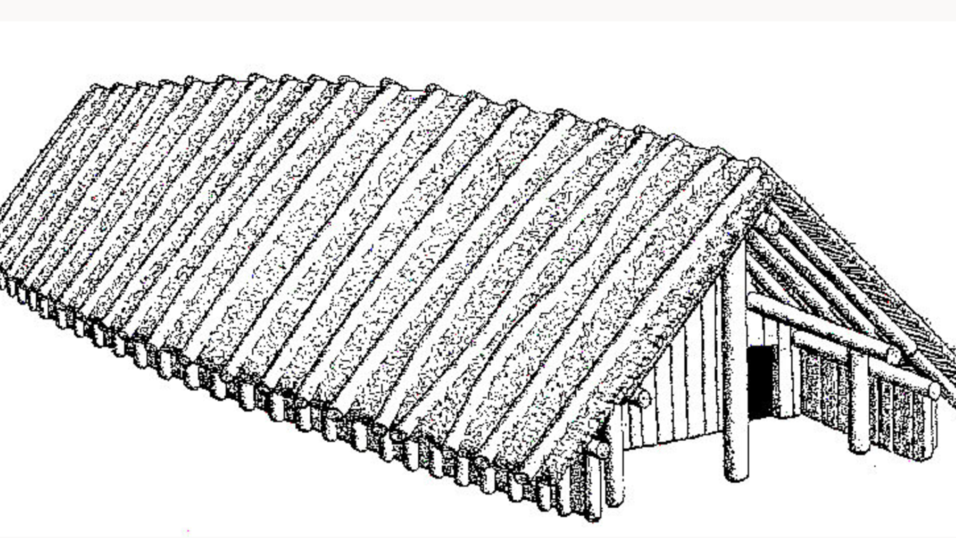 Skizze eines jungsteinzeitlichen Hauses. Skizze eines jungsteinzeitlichen Hauses.
