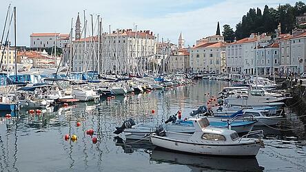 Im Hafen von Piran liegen viele Jachten und auch kleine Fischerboote.