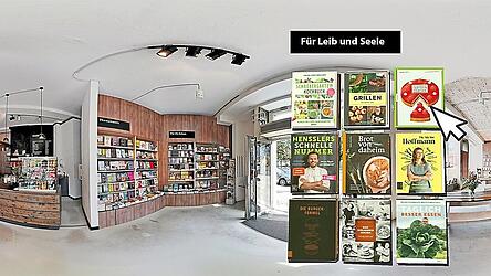Die 3-D-Bücherwelt von genialokal.de bringt das Stöbern im Buchladen nach Hause.