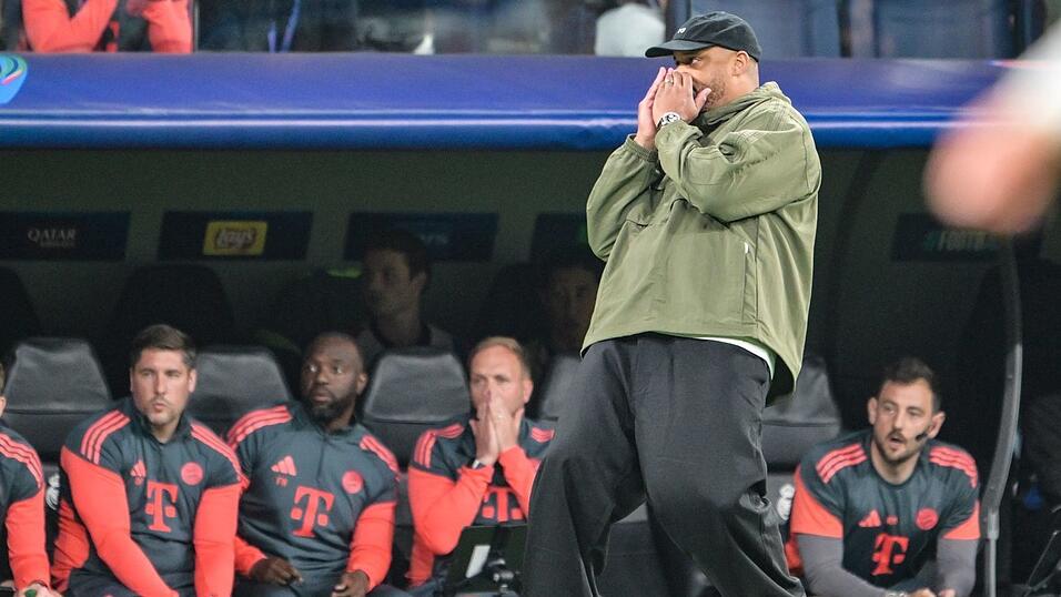 Vincent Kompany ging am Spielfeldrand emotional mit bei seinem großen Sieg im 100. Pflichtspiel als Bayern-Trainer. Vincent Kompany ging am Spielfeldrand emotional mit bei seinem großen Sieg im 100. Pflichtspiel als Bayern-Trainer.