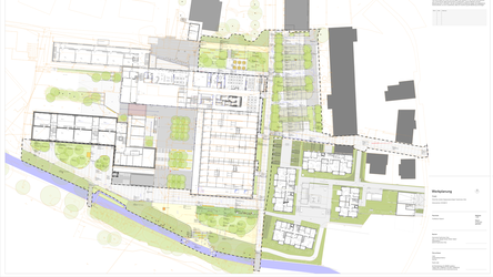 Der Freifl&auml;chenplan am &bdquo;Carl-Hierl-Platz&ldquo; vor der Mehrzweckhalle der Mittelschule entlang des Stephansbr&uuml;nnlbachs, die Stellpl&auml;tze an der Sch&auml;fflergasse, das Areal zwischen Mehrgenerationenhaus und Schule und die Schulgasse.