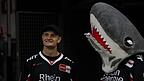 Ein Bild, das man in Straubing weniger gern sehen wird: Martel mit Sharky, dem Maskottchen der Kölner Haie. Ein Bild, das man in Straubing weniger gern sehen wird: Martel mit Sharky, dem Maskottchen der Kölner Haie.
