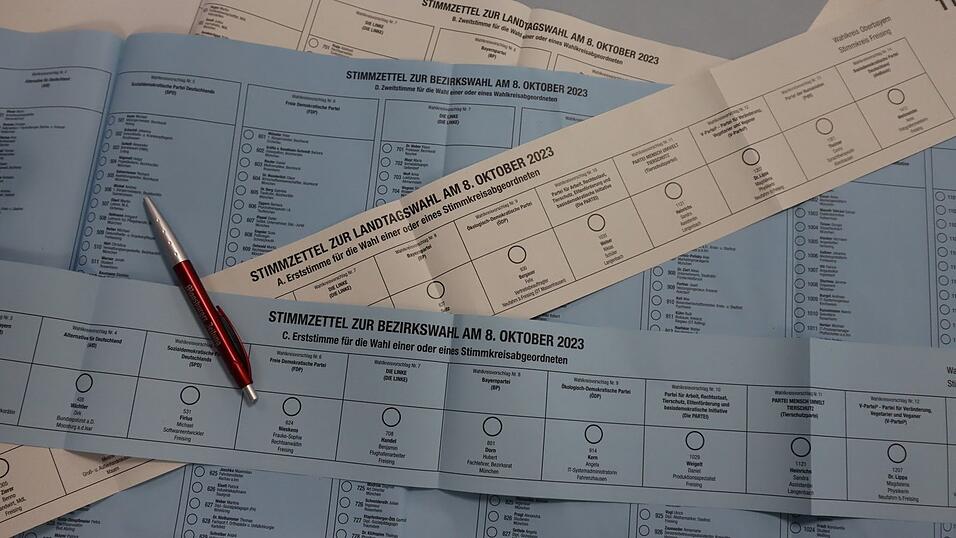Vier Zettel, auf denen jeweils nur ein Kreuz gemacht werden durfte. Fast 75 Prozent der Wahlberechtigten haben in Bayern ihre Stimmen abgegeben. Vier Zettel, auf denen jeweils nur ein Kreuz gemacht werden durfte. Fast 75 Prozent der Wahlberechtigten haben in Bayern ihre Stimmen abgegeben.