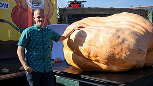 Der schwerste Kürbis bei der Kürbiswiegemeisterschaft in Klaistow von Oliver Grafe ist rund 942 Kilogramm schwer. Der schwerste Kürbis bei der Kürbiswiegemeisterschaft in Klaistow von Oliver Grafe ist rund 942 Kilogramm schwer.