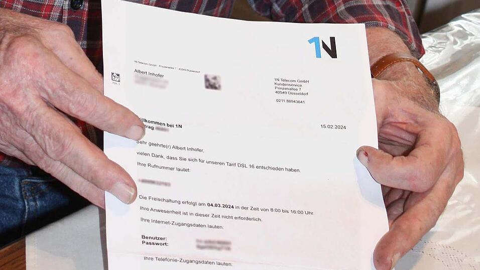 'Vielen Dank, dass Sie sich f&uuml;r unseren Tarif DSL 16 entschieden haben', schreibt die Firma 1N Telecom. Dabei kann von 'entschieden haben' keine Rede sein, sagt Inhofer.