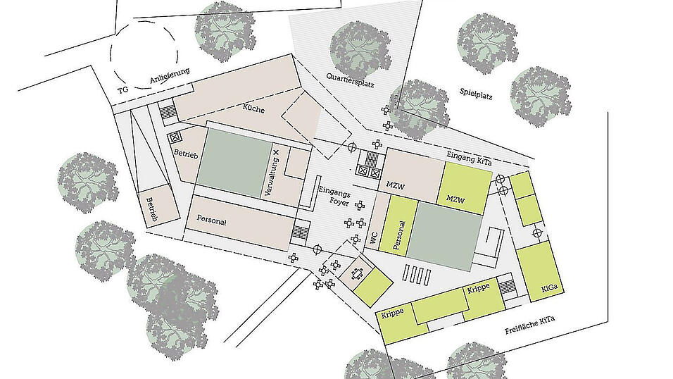 Entwurf für das Erdgeschoß des Ersatzneubaus für das Seniorenheim St. Nikola. Entwurf für das Erdgeschoß des Ersatzneubaus für das Seniorenheim St. Nikola.