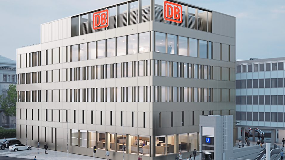 So soll das Interimsgeb&auml;ude am Hauptbahnhof aussehen. Darin werden die Fahrg&auml;ste Schlie&szlig;f&auml;cher, Schalter und Fundb&uuml;ro finden. Fertig sein soll es Mitte 2027 und f&uuml;r zehn Jahre an der Bayerstra&szlig;e stehen.