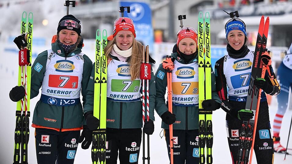 Erkämpften sich Rang drei: Die deutschen Biathletinnen. Erkämpften sich Rang drei: Die deutschen Biathletinnen.