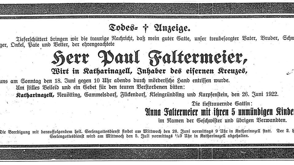 Die Todesanzeige in der 'Moosburger Zeitung'.