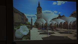 Etwa so würde der Obere Stadtplatz gemäß dem Vorschlag der Stadtverwaltung zur künftigen Beschattung aussehen. Die kelchförmigen weißen Schirme stießen aber nicht bei allen Stadträten auf Gegenliebe. Etwa so würde der Obere Stadtplatz gemäß dem Vorschlag der Stadtverwaltung zur künftigen Beschattung aussehen. Die kelchförmigen weißen Schirme stießen aber nicht bei allen Stadträten auf Gegenliebe.