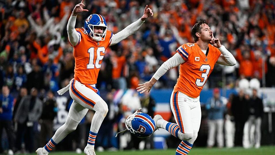 Kicker Wil Lutz (r) erzielte für die Denver Broncos das entscheidende Field Goal in der Overtime. Kicker Wil Lutz (r) erzielte für die Denver Broncos das entscheidende Field Goal in der Overtime.