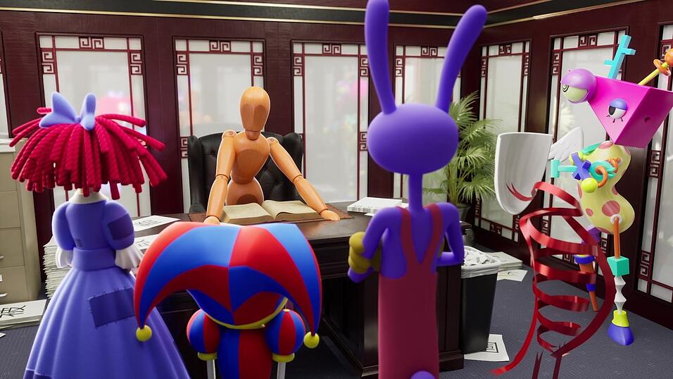 Die Bewohner des digitalen Zirkus &uuml;berlegen, wie sie vor der KI Caine fliehen k&ouml;nnen.