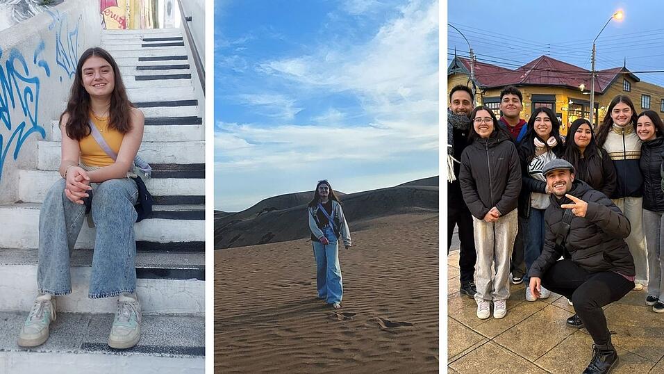 Letzte Momente in Chile: Emily in Valparaíso (links), den Dünen von Concón (Mitte) und mit dem chilenischen Musik-Duo „Los Vasquez“ (rechts). Mittlerweile ist die Schülerin wieder in ihrer Heimat Mitterfels. Letzte Momente in Chile: Emily in Valparaíso (links), den Dünen von Concón (Mitte) und mit dem chilenischen Musik-Duo „Los Vasquez“ (rechts). Mittlerweile ist die Schülerin wieder in ihrer Heimat Mitterfels.